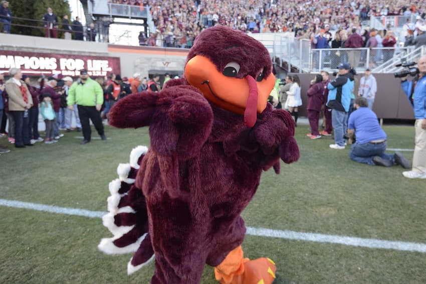 The HokieBird cheering at Lane Stadium